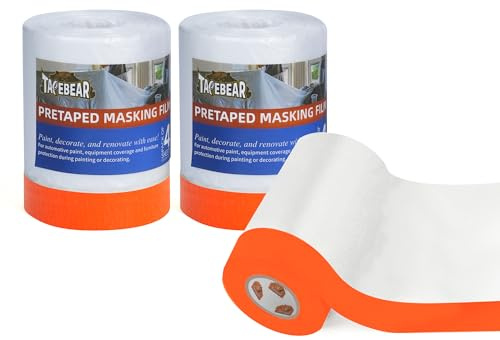 TAPEBEAR Täckfilm med tejp 550 mm x 27 m, målerifolie för renovering, möbler, bil, dammtät, vattentät, 3 rullar