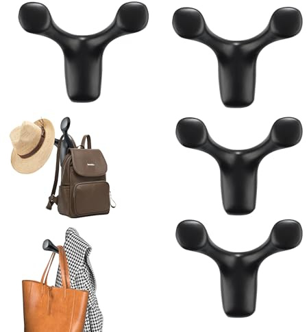 Mooche 4Pcs Coat Hooks Heavy Duty Double Prong, Zinc Alloy 78×60MM Hooks