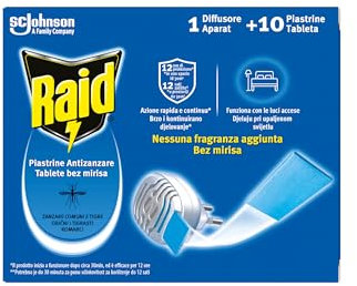Raid Piastrine Antizanzare Comuni e Tigre, Azione prolungata,1 Diffusore + 10 Piastrine Ricarica