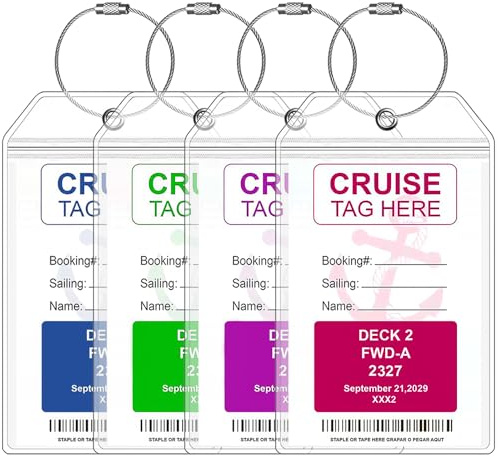 RiuCrepian kofferanhänger für kreuzfahrten，4 Stück gepäckanhänger kreuzfahrt mit Verschraubbaren Metallband，XXL Robuste Wasserfeste PVC Transparente kofferanhänger mein schiff für Aida，Reisegepäck