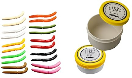 Libra Lures Fatty D Worm 75mm Starter-Set –20 x Forellenköder Softbaits in 10 Farben mit Käse-Aroma – Gummiköder Set + dichte Dose – Ideal zum Forellenangeln