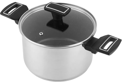 Magefesa Onix - Olla de 20 cm, Acero Inoxidable 18/10, Antiadherente Tricapa, Todo Tipo de Fuegos, Diseño Moderno, Exterior Pulido Espejo, Inducción