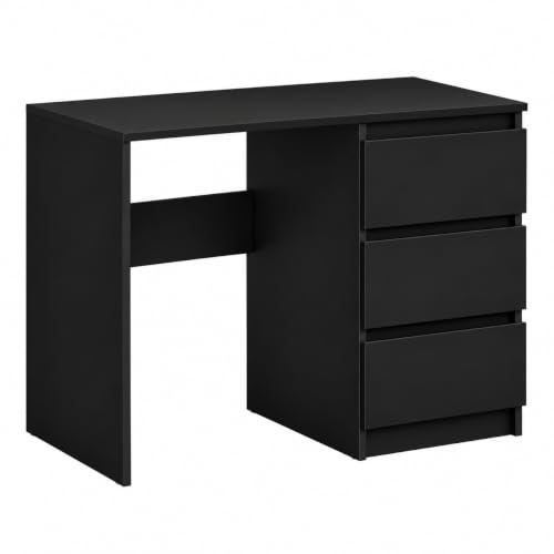 roe furniture Schreibtisch mit 3 Schubladen, Bürotisch Computertisch | 90x50x76 cm, Viel Stauraum, Arbeitstisch & Laptoptisch, 0,5 mm ABS-Kante Abriebfest, Rollenkufen