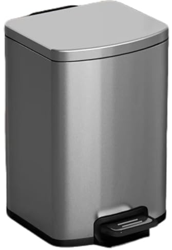 Pattumiera a pedale in acciaio inox, 10 l, sottile, con coperchio, chiusura lenta, per bagno, cucina e ufficio, cestino per rifiuti grigio ed elegante