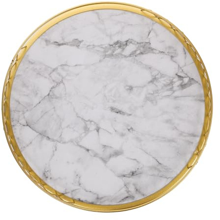 SOLUSTRE Plateau Rond De Service Marbré Grand Format en Bois Cadre Doré Plateau à Fruits Et Collations pour Plan De Travail Cuisine Polyvalent pour Maison Et Bureau