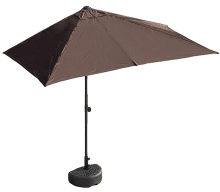 Demi-parasol mural rectangulaire réglable avec manivelle, protection UV, base de remplissage en eau pour balcon et jardin (marron, 270°)