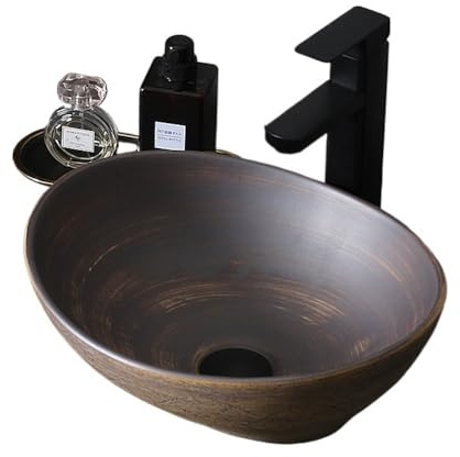 GLigeT Lavandino da bagno Lavabo da appoggio vintage Lavabo da interno per esterni Lavabo da bagno in ceramica Lavabo per vasi in ceramica