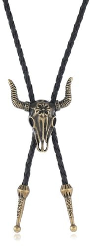 XWLEYW Mens Leather Necklace – Adjustable Braided Leather Bolo Tie for Men, Vintage Cowboy L-eather Necklace Cord Style, Western Rodeo Cowboy Accessories, Unisex Wild West Theme Gift (Coppery)