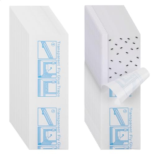 CYEER 150 Stück Fensterfliegenfallen Transparent – Effektive Fruchtfliegenfalle & Insektenfänger für Innen – Rückstandslos ablösbare Klebefalle für Fenster – Giftfrei & Sicher für Haushalt & Küche