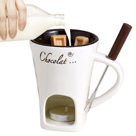 Wuvfojca 130 Ml Schokofondue Tasse Keramik Schmelzen Schokoladen Fondue Tassen Mit Gabel Porzellan Tasse Zum Schokolade Schmelzen Schokobrunnen Tasses Für Teelicht Käse Schokolade Butter Karamell