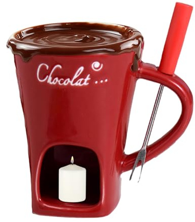 Generisch Süßer Fondue-Becher, Schokoladen-Fondue-Becher, isolierte Keramik-Kaffeetasse, tragbarer Schokoladenschmelzbecher, mit Gabel für Erwachsene, Geburtstag, Hochzeitsgeschenk
