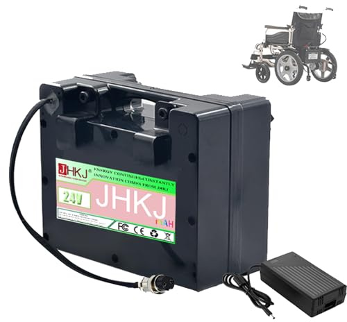 JHKJ 24V 10Ah 20Ah 30Ah Lithium Battery for Electric Wheelchair 24V 40Ah 50Ah Electric Wheelchair Battery with Built-In BMS Protection Board and Charger,GX20,24V 10Ah