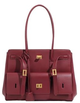 EWUHYFP Damen-Tragetaschen Große Kapazität Flügel Tasche Schwarz Marke Wildleder Silber Gold Schloss Tote Trendy(Red gold large)