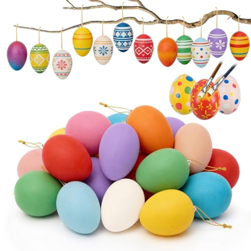 36 Stück Ostereier zum Aufhängen, Ostereier Plastik, Ostern Eier aus Kunststoff mit Schnur, Ostereie-r zum Hängen Bunt für Draußen und Innen Zuhause Garten Party Deko