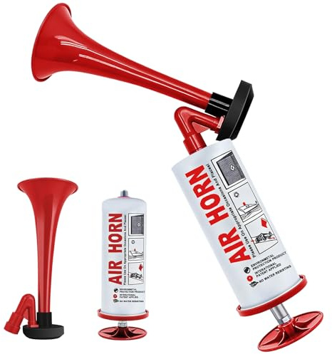 Rongrongago Airhorn Druckluft Hupe, 118 dB Air Horn, Handgerät Fanfare Druckluft, Fanfare Luftdruck für Fußball, Stadien, Boote und Partystimmung (Rot)