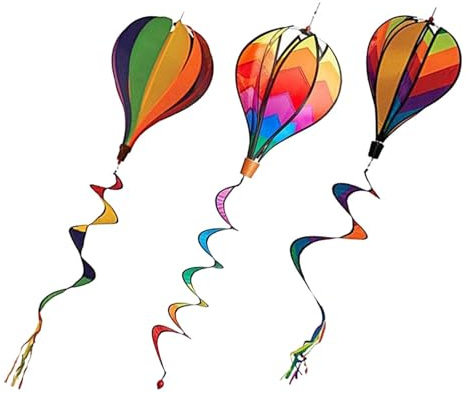 DEARMAMY Lot De 3 Décorations De Jardin Montgolfières du Vent Suspendus pour Déco Extérieur Jardin Intérieur Pelouse Parterre De Fleurs Fêtes Couleurs 130.00 X 42.00 X 27.00 cm