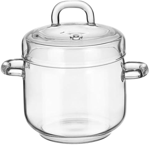 Glass Simmer Pot - 350ml Clear with Handle Lid, Heat Resistant for Stove Soup Milk Tea
