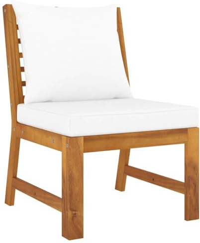 Ccslina Modular-Mittelsofa mit cremeweißen Kissen aus massivem Akazienholz 54x60,5x81 cm wetterfestes Loungesofa für Garten Terrasse Balkon Veranda Outdoor Relaxen