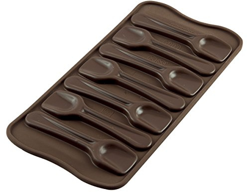 silikomart | SCG28 Molde de Silicona para Chocolates Choco Spoon, Antiadherente, 8 Cucharas de Chocolate, Pack de 1 Molde para Dulces, Easy Choc, 96 x 26 mm, h 16 mm, Made in Italy