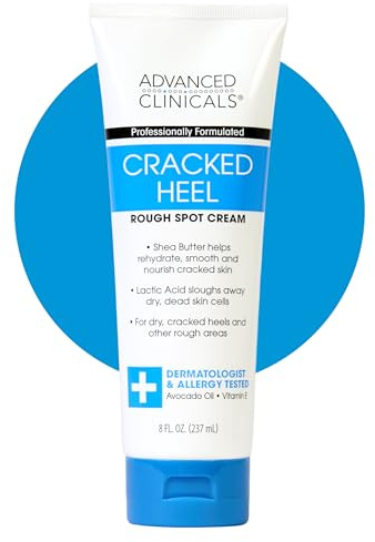 Advanced Clinicals Cracked Heel Foot Cream Skin Care Moisturizer Lotion For Feet W/Shea Butter | Helps Heal Cracked Skin, Rough Spots, Calluses, & Dry Skin | Foot Lotion | Hand Lotion| Large 8 Fl Oz