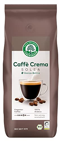 LEBENSBAUM Caffè Crema Solea ganze Bohne, 1 kg Bio Kaffeebohnen, 100% Arabica-Bohnen, Intensität 4/5, feinwürziger Kaffee mit feiner Crema, 1 kg