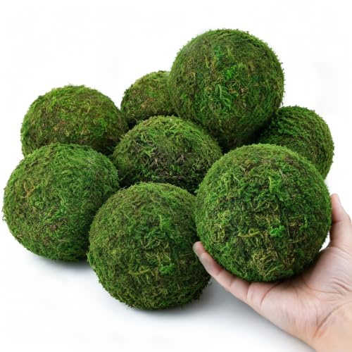 Qingbei Rina Large Green Moss Balls Decorative(4-Set of 6), 4 Inch Decorative Moss Ball for Bowls, Vase Filler Bowl Fillers for Centerpiece, Handmade Natural Moss Balls,Wedding Party Home Decor