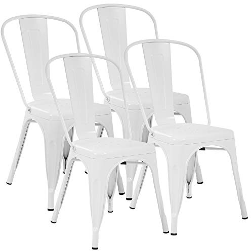 FDW Metal Dining Chairs Metal Chairs Patio Chair Seat Height Dining Room Kitchen Chair Tolix Restaurant Chairs Bar Stackable Chair Trattoria Metal Indoor Outdoor Chairs (Cream)