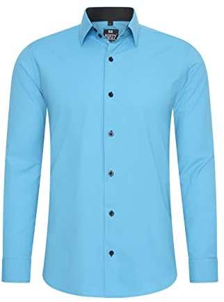 Rusty Neal Herren-Hemd Premium Slim Fit Langarm Stretch Grau Kentkragen Business-Hemd Freizeithemd M