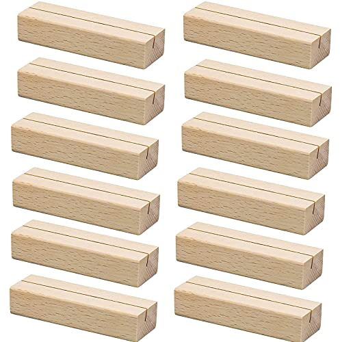 fengman123 12 Stück Tischkarte Inhaber, 10x3x2cm Natürliches Massivholz Kartenhalter Platzkarte, Naturkarton Kraftkarton Tischkarten für Hochzeit Tischnummer Tischkarte Platzkartenhalter Fotoständer