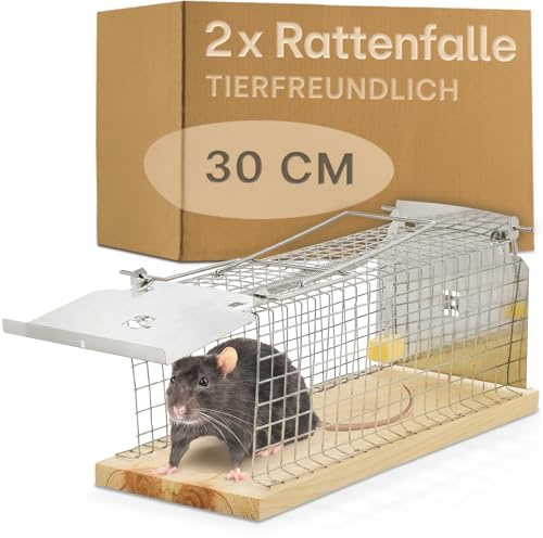 Praknu 2 Stück Rattenfalle Lebendfalle 30cm Groß - Effektiv und Robust - für Wühlmause und Ratten