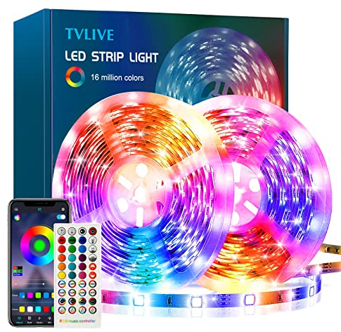 TVLIVE LED Strip, RGB Streifen 10M, LED Band mit Fernbedienung und APP, Musik Sync, Timer-Einstellung und Dimmbar Farbwechsel, für Zimmer, Schlafzimmer, Küche, Bar, Party Deko