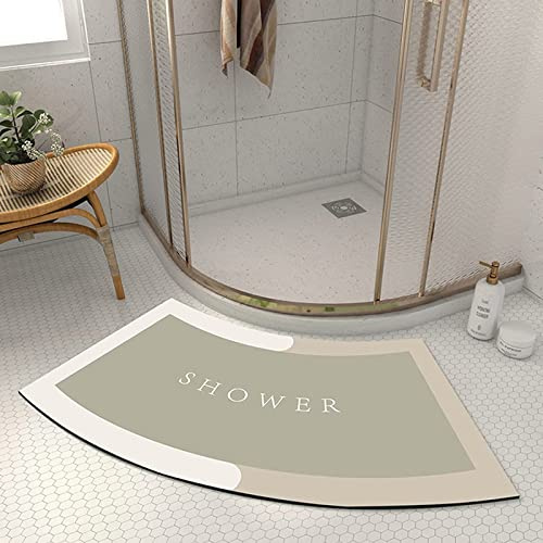 EUPXRHY Duschmatte Halbrund, Kieselgur Gebogene Duschmatte, Gummi rutschfeste Duschvorleger Runddusche, Saugfähig Dusch Vorlegematte Für Eckdusche, Waschbarer Duschvorleger Eckdusche,Beige,45x100CM