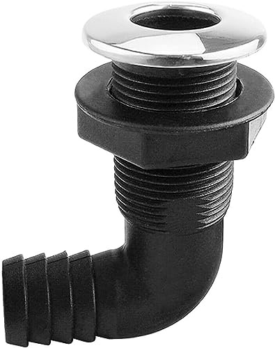 JT-HLM Boat 90 Degree 3/4'' Marine Nylon Thru Hull Connector,Black Deck Floor Drain Scupper with Stainless Steel Trim Cover, Hose Pipe Elbow Bilge Pump Drain Thru Hull Fitting