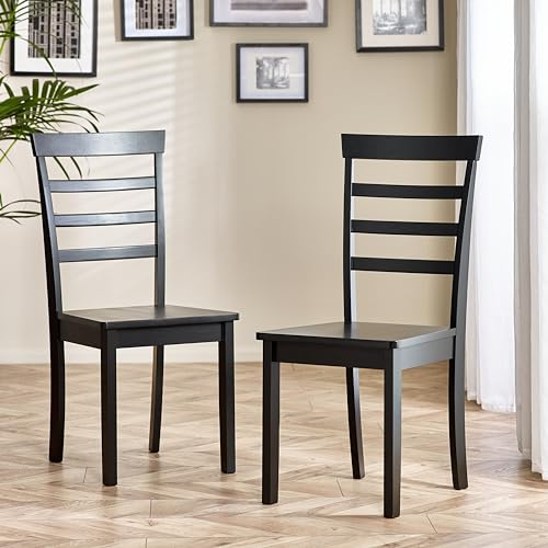 Furniturebox UK Wood Dining Chairs - Whitby Black Wooden - Pale Oak Stain Seat Black Legs - Modern Traditional Farmhouse - Solid Rubberwood Pair