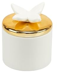 Bombonera de boda caja de porcelana decorada con vela perfumada y mariposa blanca y oro Harmony PRMT24214