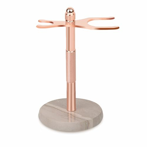 GMYIAK Fer à raser DuneGlow avec support pour pinceau, socle en marbre poli à la main pour un support plus stable, design incurvé pour la plupart des rasoirs et pinceaux, peut être un cadeau pour les