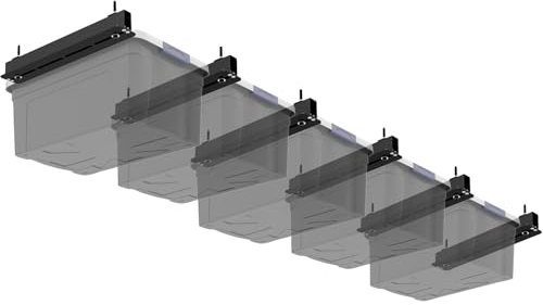 Fixirons 6 Pack Overhead Storage Bin Rack, Ceiling Racks for Utility Bins Organization, Heavy Duty Rack Ceiling Garage Storage for Supports Most Bins Container (for 5 Bins, Bins are not included)
