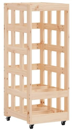 Makastle Chariot à bois de chauffage cheminée panier porte-foyer au bois poêle Chariot de Bûches de Bois Range Bûche Intérieur avec roulettes, 40x49x110 cm bois massif de pin