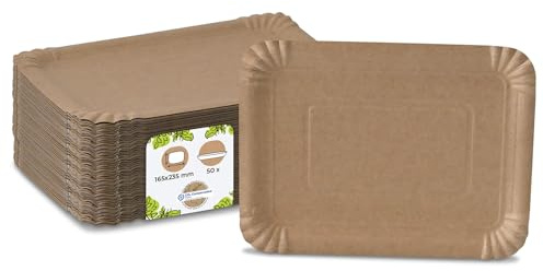 GREENBOX 50 Pappteller eckig braun 16x23 cm | Nachhaltig, Robust & Recyclebar | Einwegteller für Geburtstage, Grillfeiern & Partys | Nachhaltige Forstwirtschaft | Disposable Plates