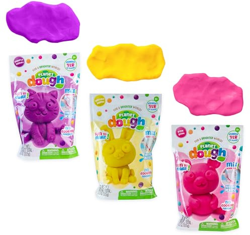 ORB Planet Dough 3 Pack - Make Your Own Sensory Play Dough Kit - Purple, Yellow, Pink Doughs - Just Add Water, No Baking Required - Creative Crafts for Kids - 1 Lb of Moldable Material in Each Bag