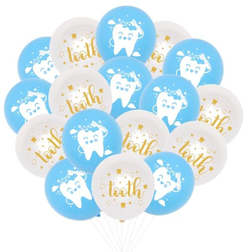 Ballons bleus pour première dent - Décorations de fête dentaire, remise de diplôme, anniversaire, prénatale (bleu et blanc), Lot de 30