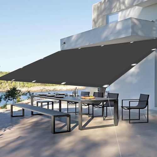 Auvent Imperméable UV Protection 2.6 x 7.5 m Protection Solaire Intempéries Housse de Auvent Jardin avec Corde Libre Facile à Plier pour Terrasses, Balcons et Jardins, Gris Foncé
