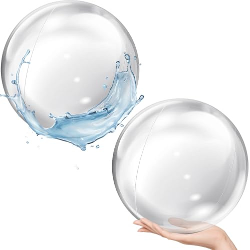 Ballon Piscine Gonflable, 2 Pièces Ballon de Plage Geant PVC Swimming Pool Ball Transparent Inflatable Beach Ball pour Piscine Party, Fête d'été (24 Pouces)