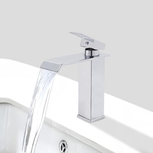 VirtuGro Rubinetto Bagno Lavabo Miscelatore Lavabo Bagno Caldo e Freddo Regolabile in Acciaio Inox Cromato Rubinetti con Cartuccia in Ceramica Risparmio Energetico Argenteo