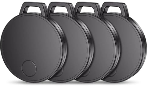 SwiftFinder Keys Finder, Bluetooth Tracker and Item Locator for Keys, Bags, and More; Android and iOS Compatible, Phone Finder, Water Resistance, Replaceable Battery, 4-Pack