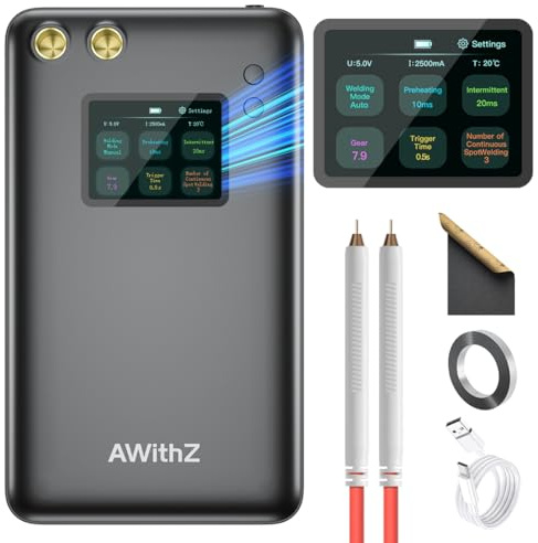 Punktschweißgerät,AWithZ Akku Punktschweißgerät 5000mAh,Großer Bildschirm,Mehrsprachige Intelligente Benutzeroberfläche, für die Reparatur von Präzisionsinstrumenten und Akkus