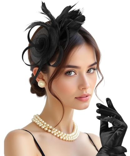 SJTJSPX Fascinator Hut Feder Stirnband, Damen Vintage Fascinators Hüte Tee Cocktail Party Mesh Kopfbedeckung mit Clip Blume Fascinator Schleier für Mädchen Frauen Braut Hochzeit