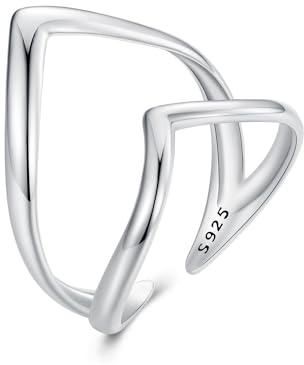 ShiYu Anillo ajustable de plata de ley con geometría abierta de doble ubicación para mujer regalo de cumpleaños