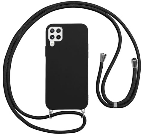 Vauki Handykette Hülle für Samsung Galaxy A22 4G HandyHülle mit Band zum Umhängen Stoßfest Silikon Schutzhülle mit Band Abnehmbar,Ultra Dünn Necklace Lanyard Weich Case für A22 4G,Schwarz