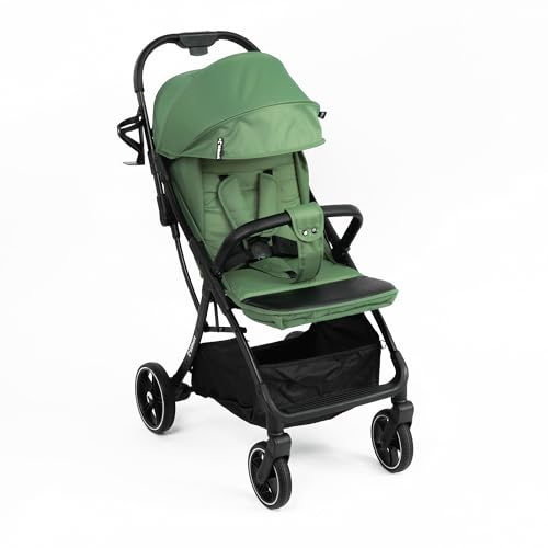 Kidnort Fjällräv Buggy leicht faltbar ab Geburt bis 22 kg mit Liegefunktion, 5-Punkt-Gurt, verstellbarer Rückenlehne und Fußstütze, Belüftungsfenster, Zubehörset Grün